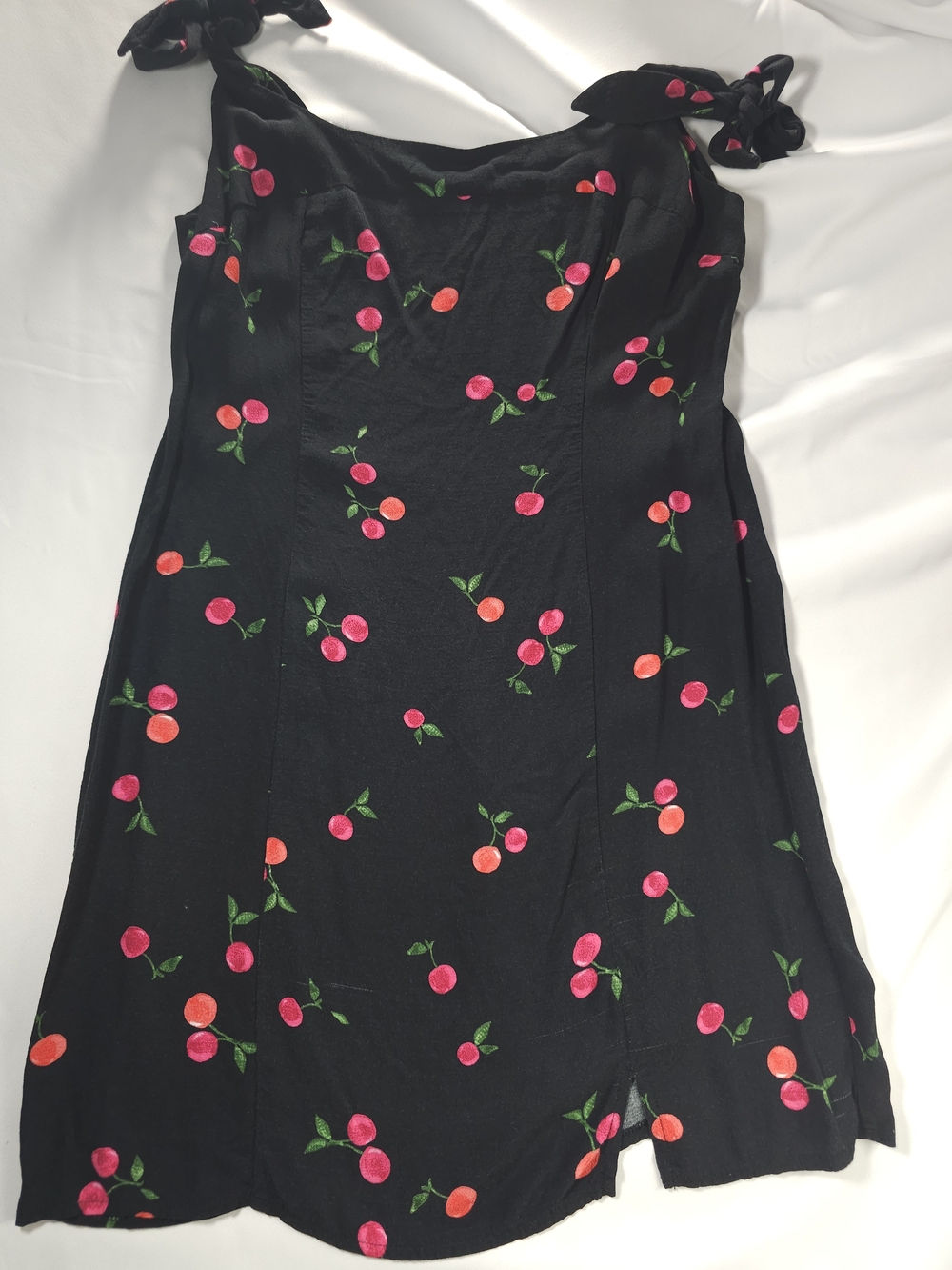 Black Cherry-Print Tie-Shoulder Mini Dress
